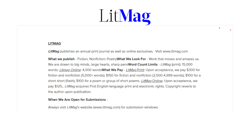 LitMag Submissions page.