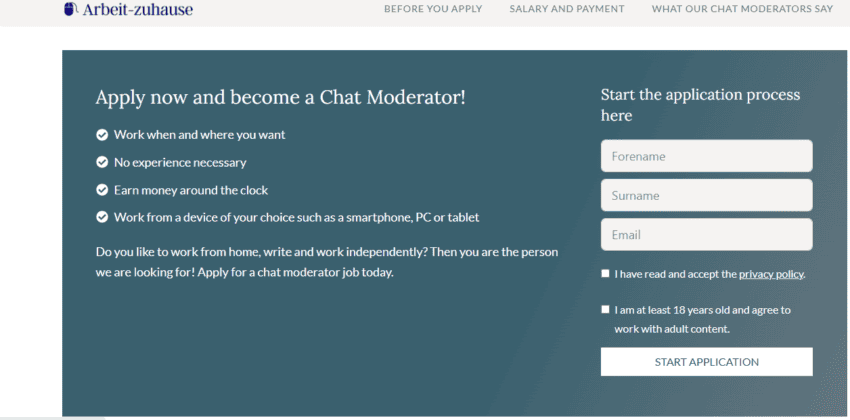 Arbeit-Zuhause work as a chat moderator. Arbeit-Zuhause work as a chat moderator.