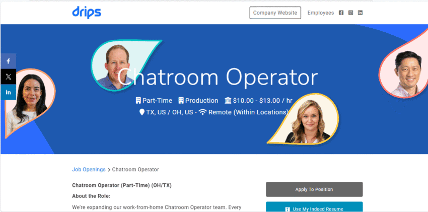 Drips Chatroom Operator jobs.